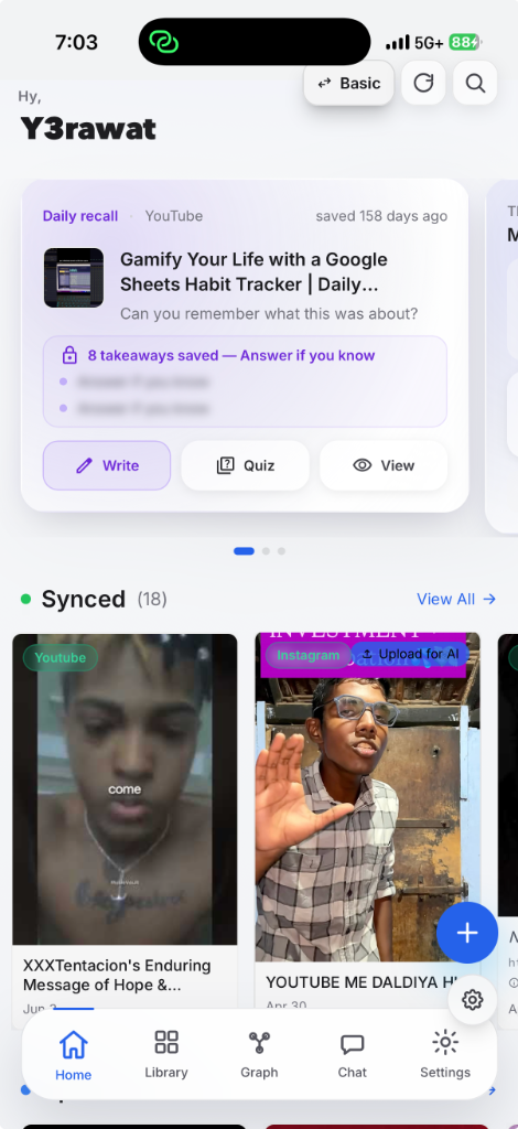 MemoryStore knowledge graph connecting saved videos by topic